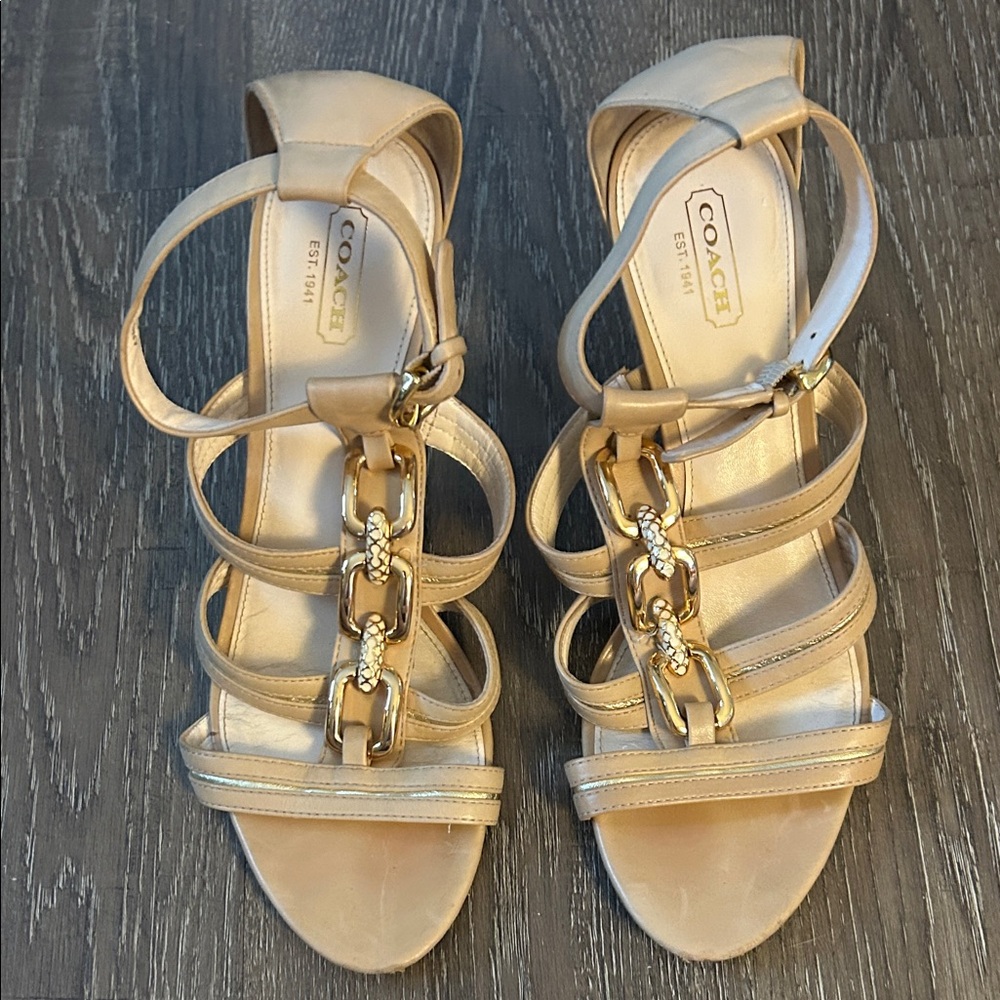 Coach “Blake” Women's Metallic Gold Chain Heels size 8.5